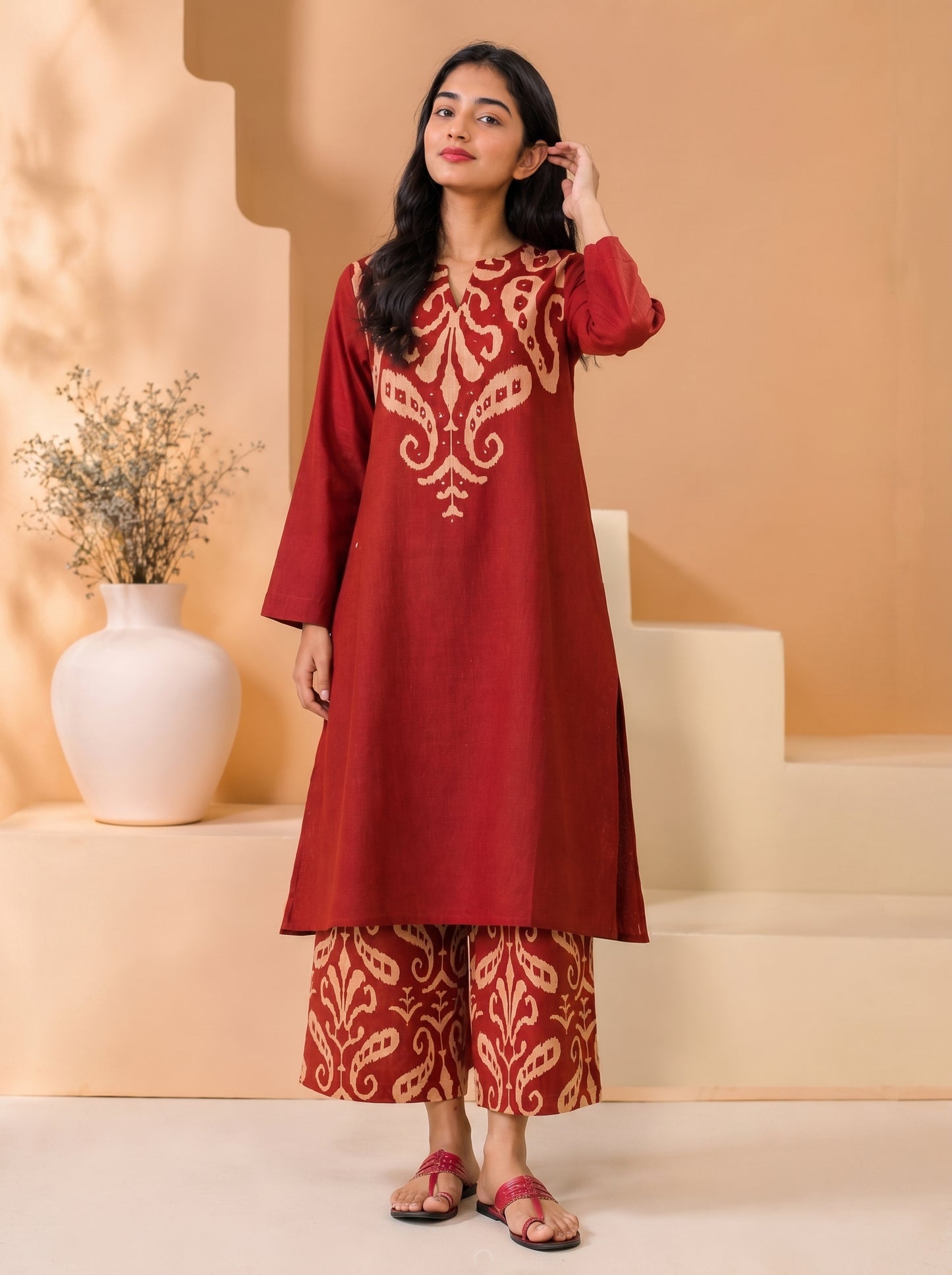 this rich maroon kurta set