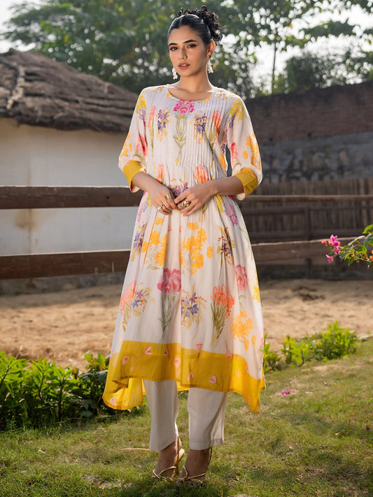 Multicolored floral printed kurta set