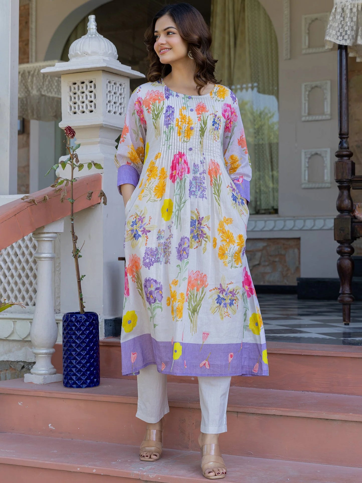 Multicolored floral printed kurta set