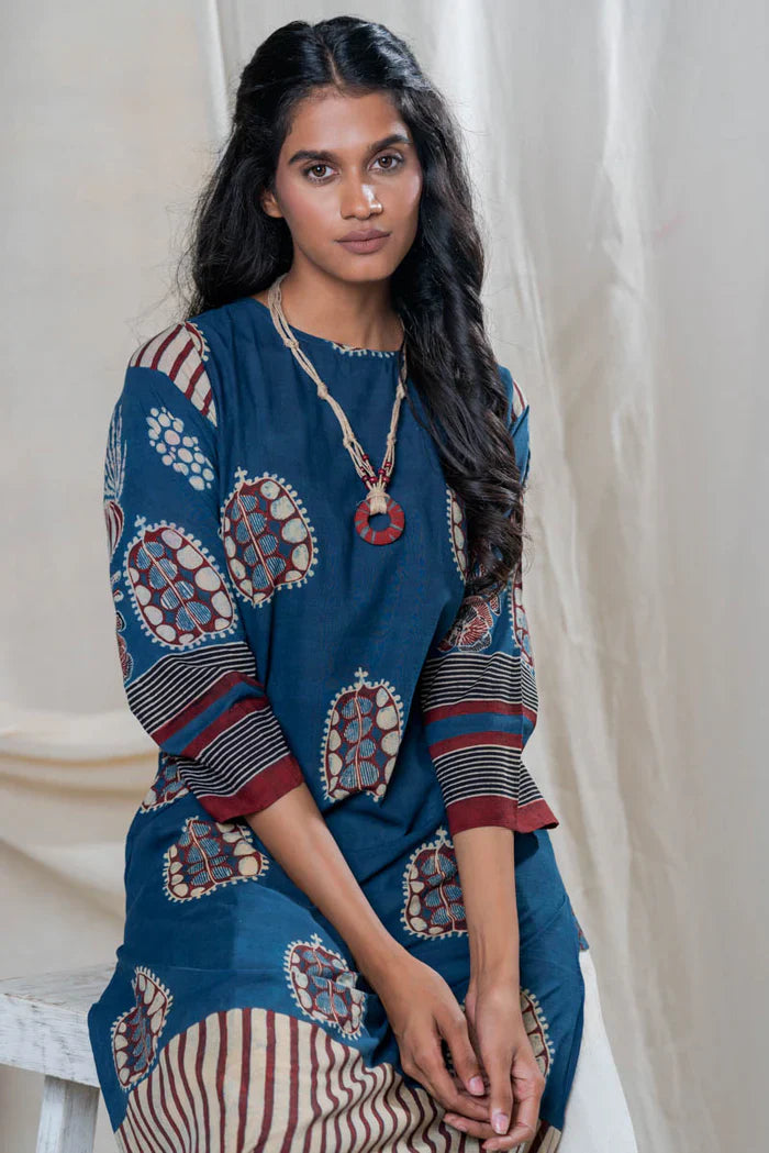 Blue Printed Straight Kurta