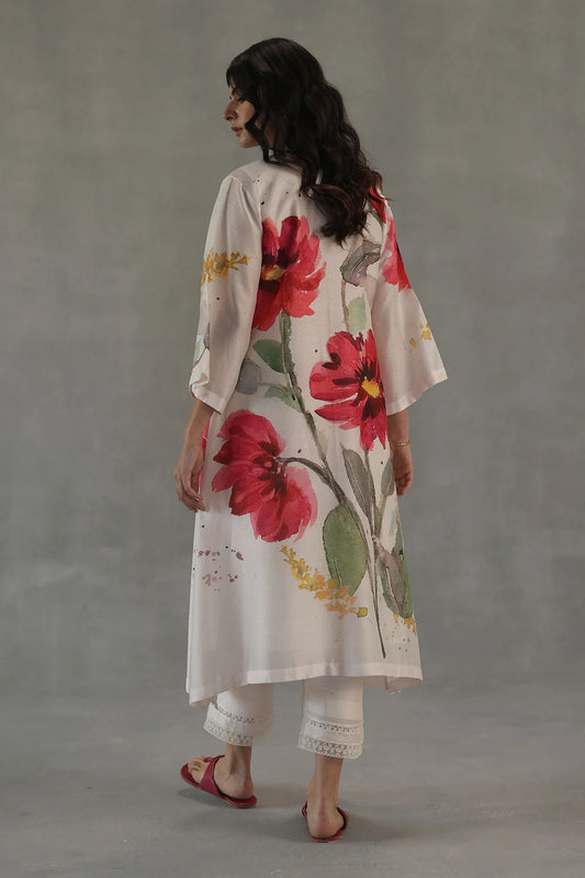 Ivory Poppy Hand-Painted Kurta Set