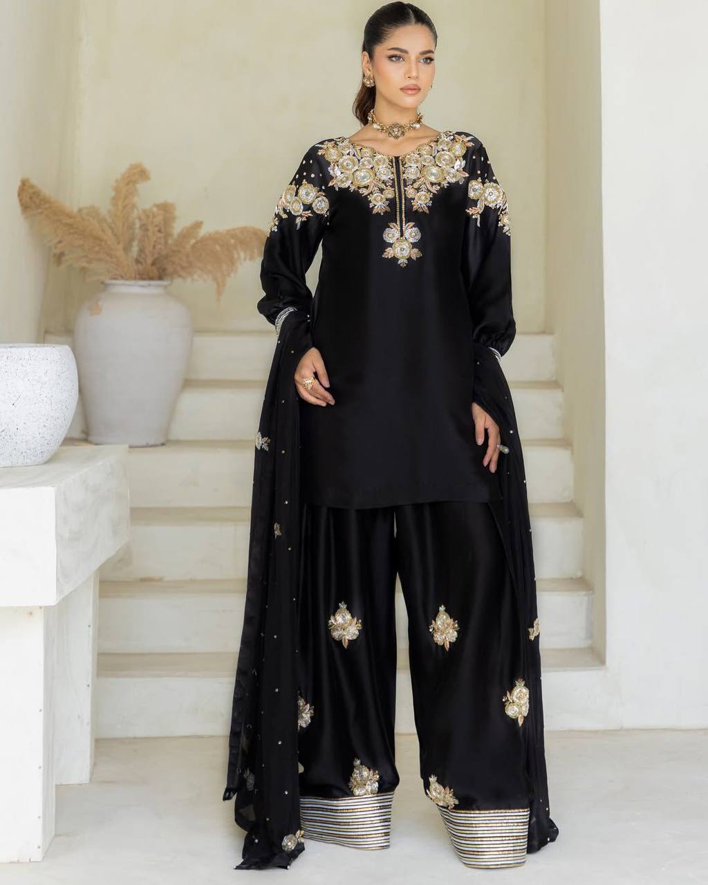 EXCLUSIVE DESIGNER CRAPE SILK WITH SEQUANCE EMBROIDERY WORK SUIT WITH SALWAAR AND DUPATTA
