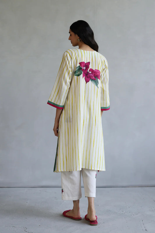 Ivory Stripe Blossom Kurta