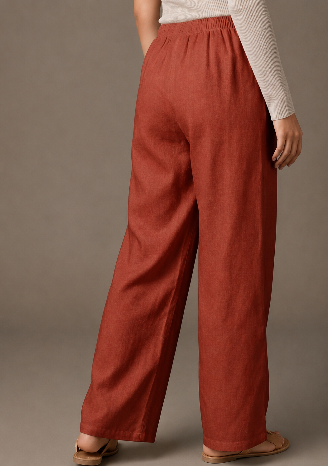 Women's Solid Brick Red Wide-Leg Pants