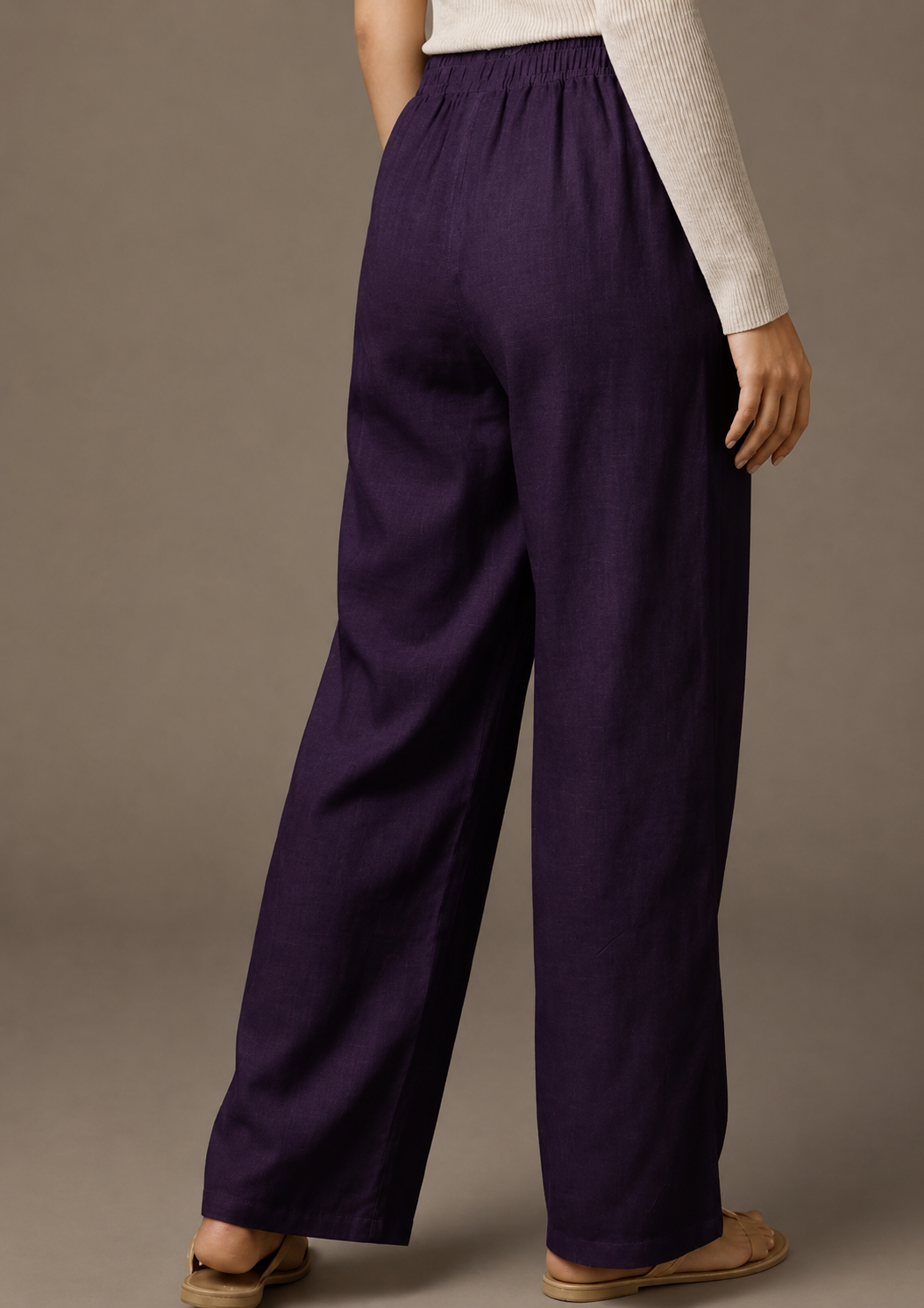 Women's Solid Dark Plum Wide-Leg Pants