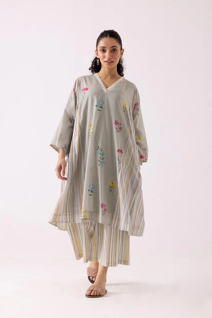 Floral Stripe Kurta Set with Straight Pants