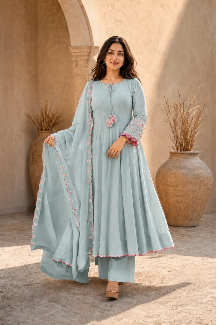 Aarohi Powder Blue Anarkali Kurta Set