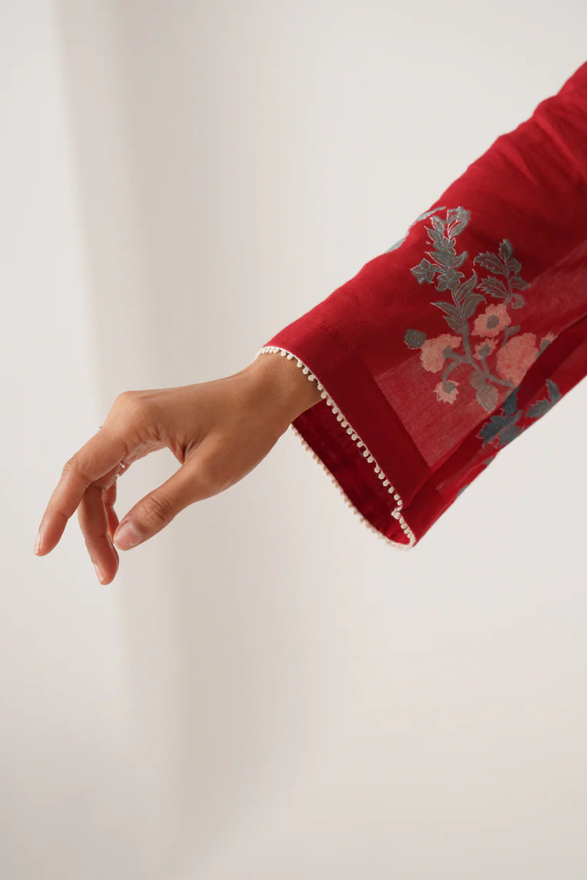 Crimson Bloom Floral Kurta Set