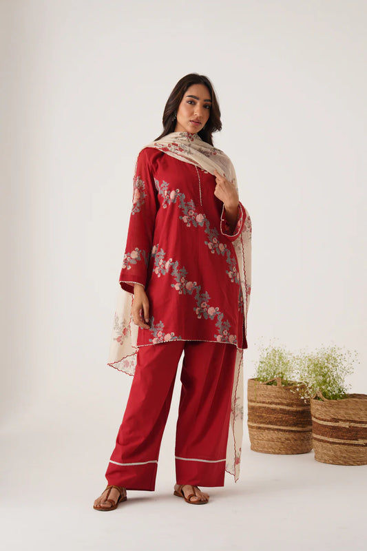 Crimson Bloom Floral Kurta Set