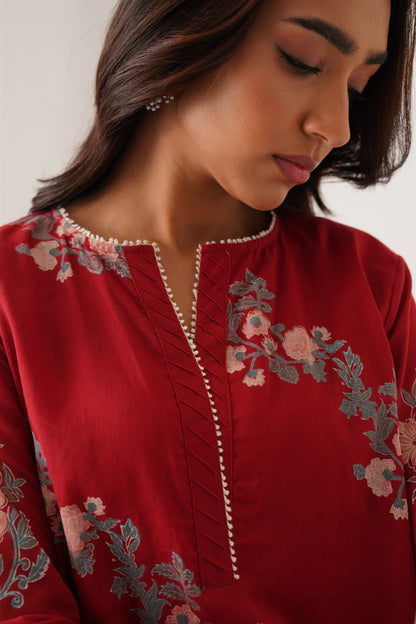 Crimson Bloom Floral Kurta Set