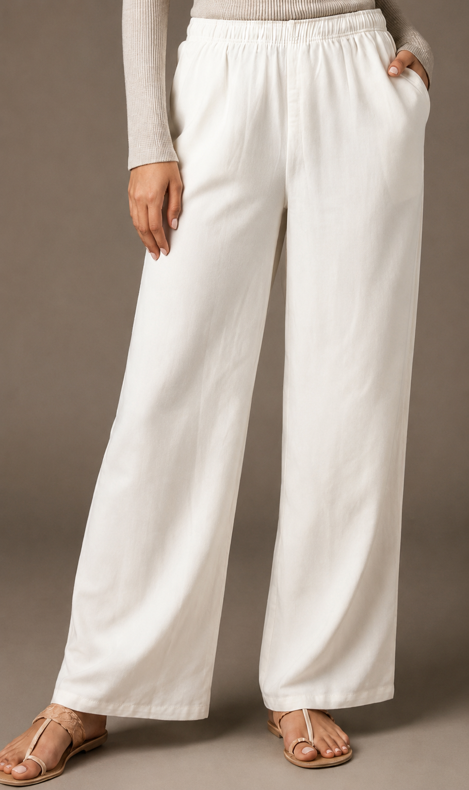 Women's Solid White Wide-Leg Pants