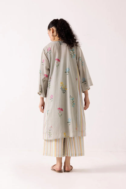 Floral Stripe Kurta Set with Straight Pants