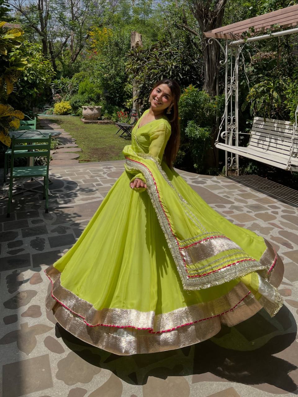 Lime Green Gota Patti Anarkali Kurta Set