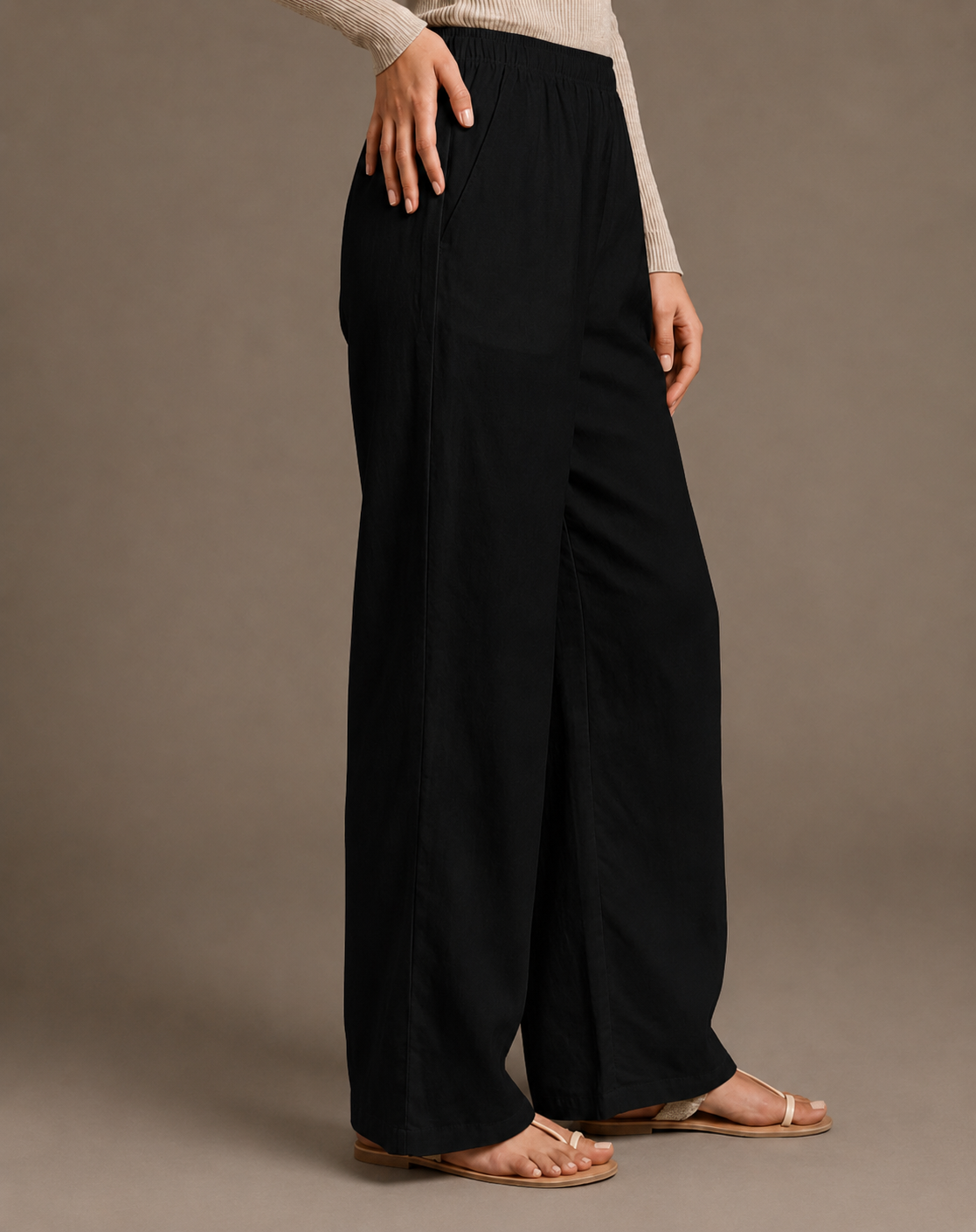 Women's Solid Black Wide-Leg Pants
