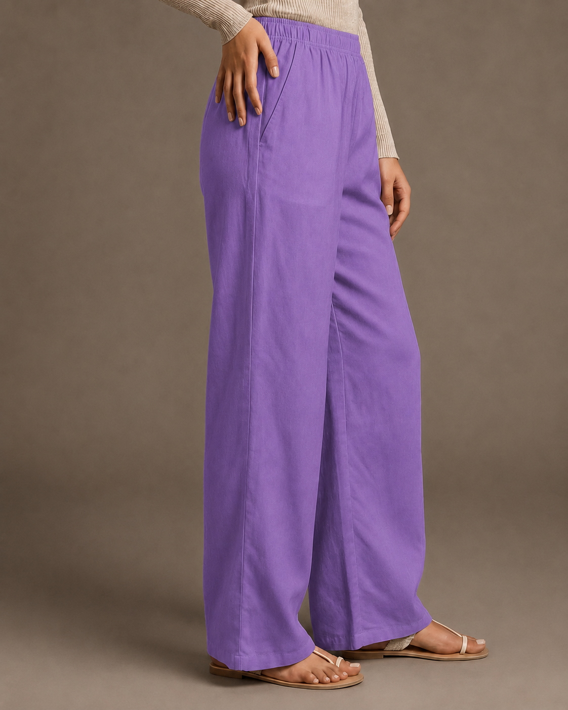Women's Solid Lavender Wide-Leg Pants