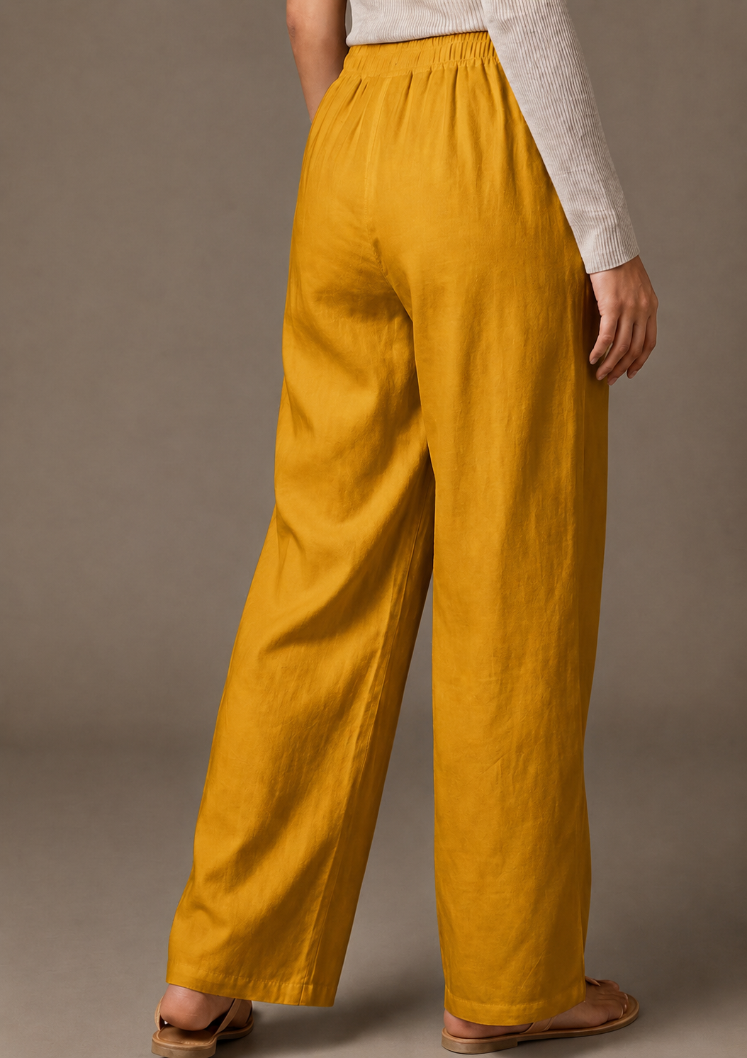Women's Solid Mustard Yellow Wide-Leg Pants