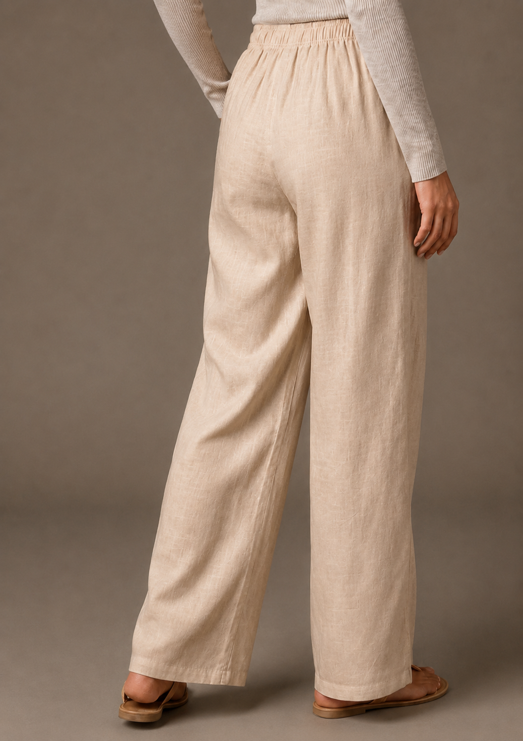 Women's Solid Beige Wide-Leg Pants