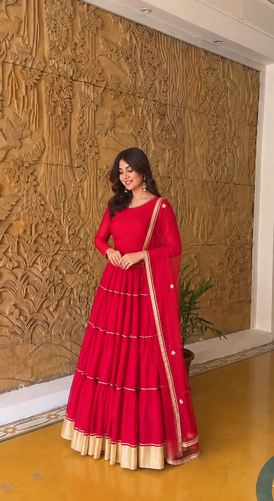Ruby Red Gota Patti Anarkali Set