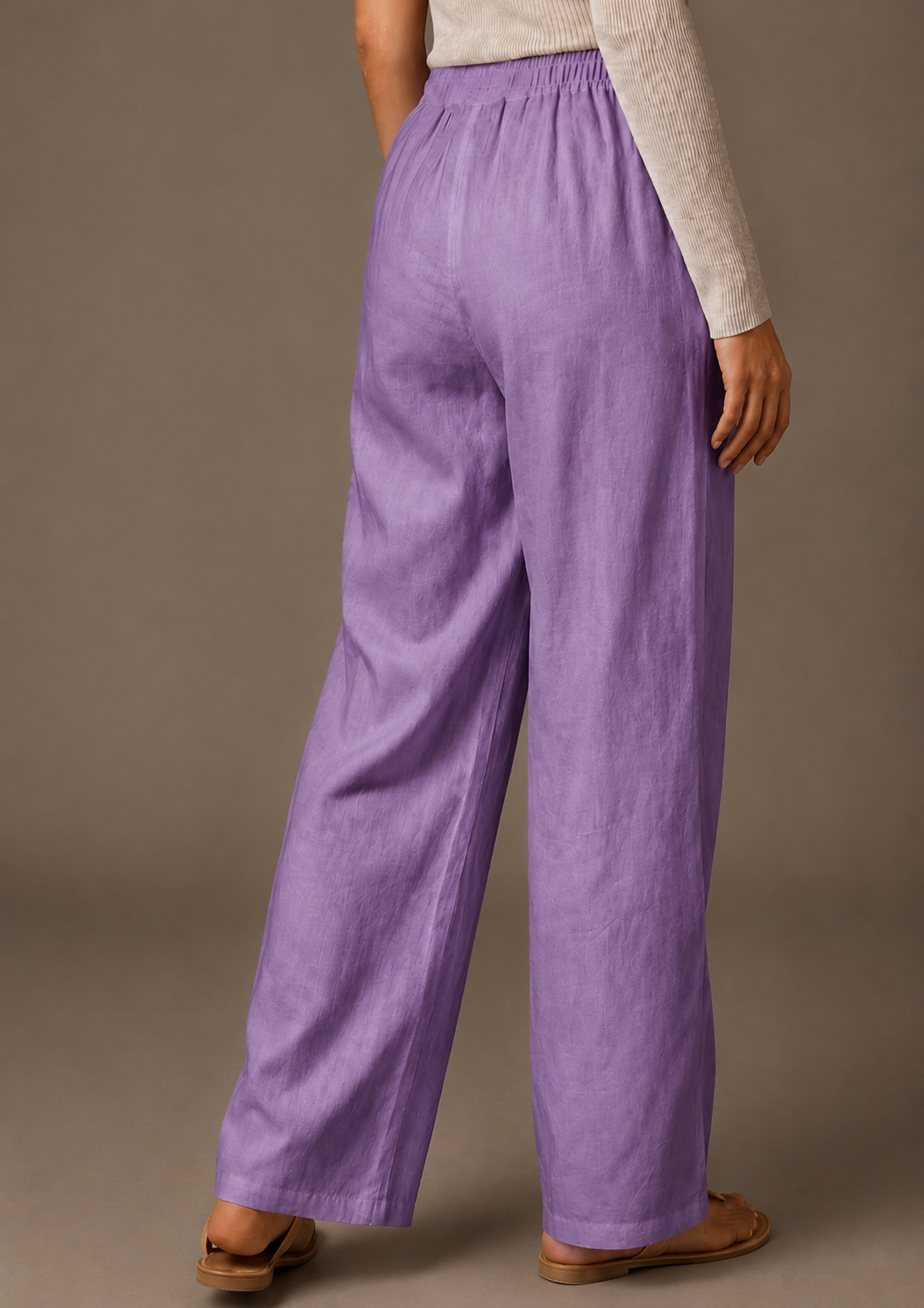 Women's Solid Lavender Wide-Leg Pants