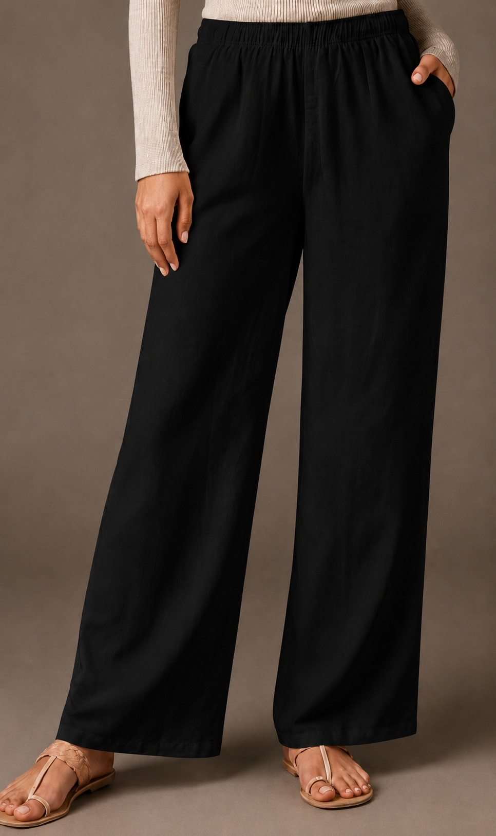 Women's Solid Black Wide-Leg Pants