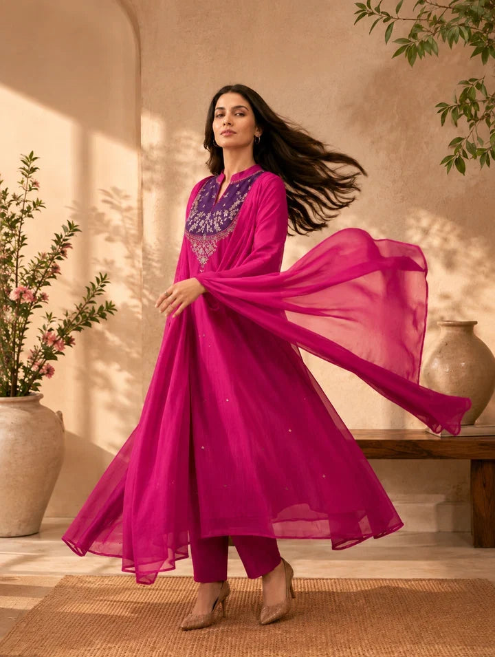 Ruhani Rani Pink Embroidered Anarkali Set