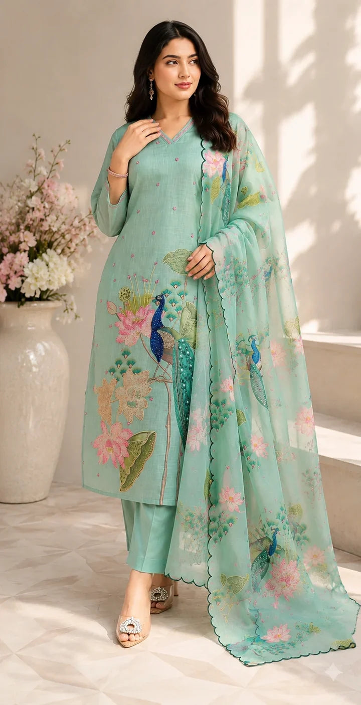 Mayura Mint Peacock Kurta Set