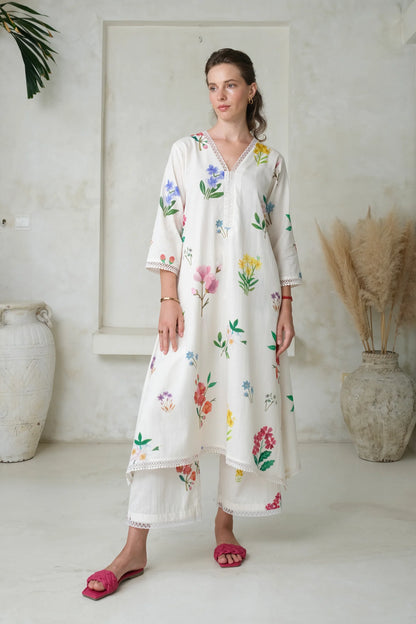 Elysian Bloom Hand-Printed Kurta Palazzo Set
