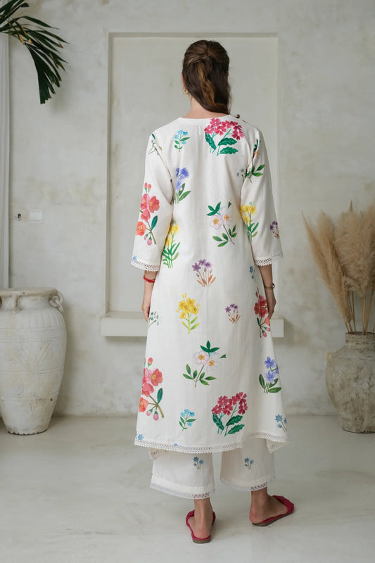Elysian Bloom Hand-Printed Kurta Palazzo Set
