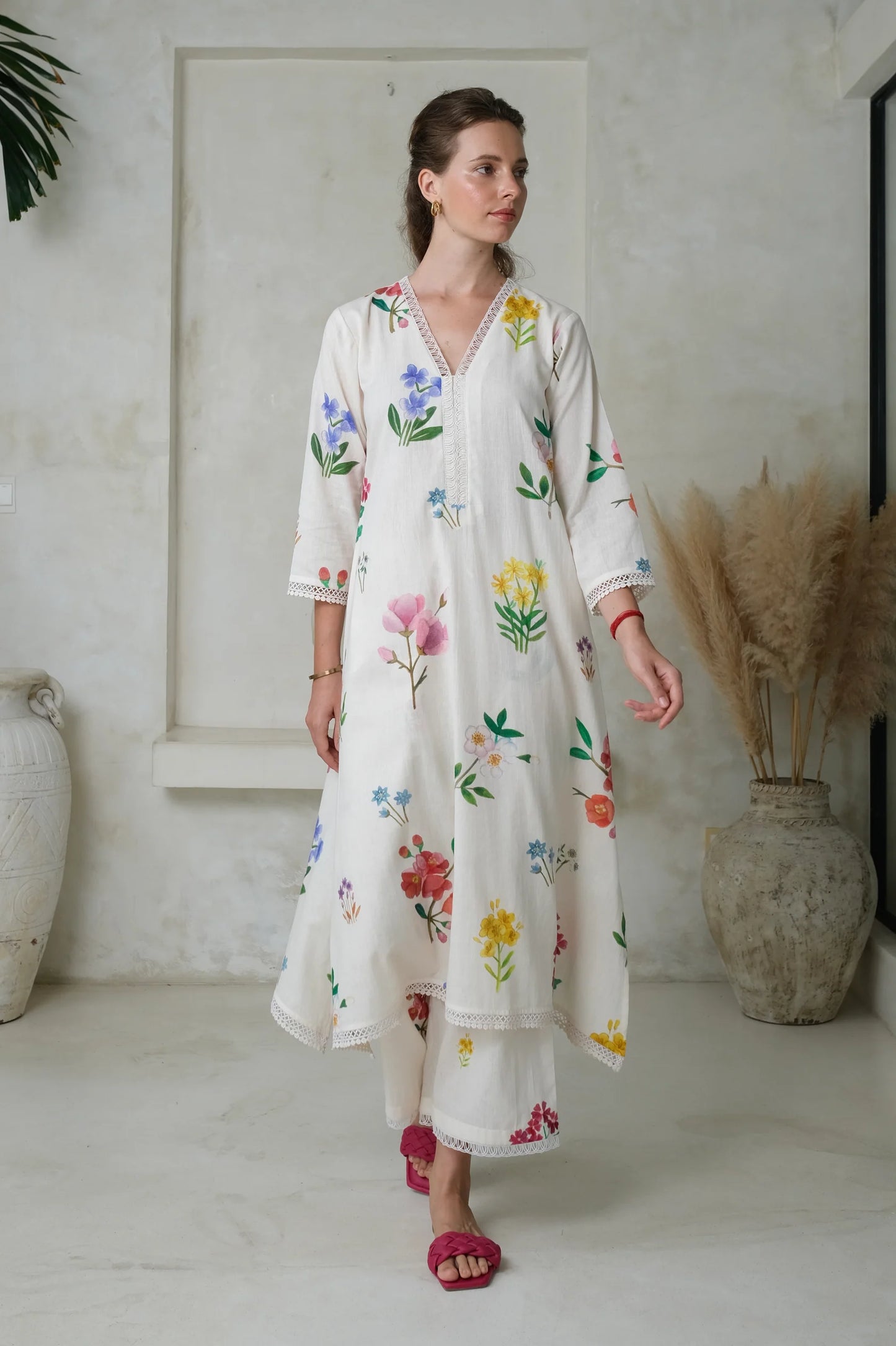 Elysian Bloom Hand-Printed Kurta Palazzo Set