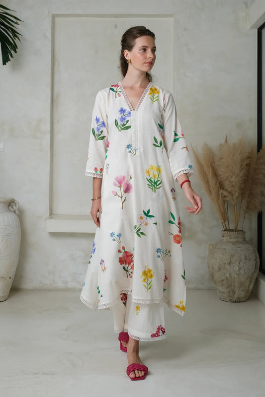 Elysian Bloom Hand-Printed Kurta Palazzo Set