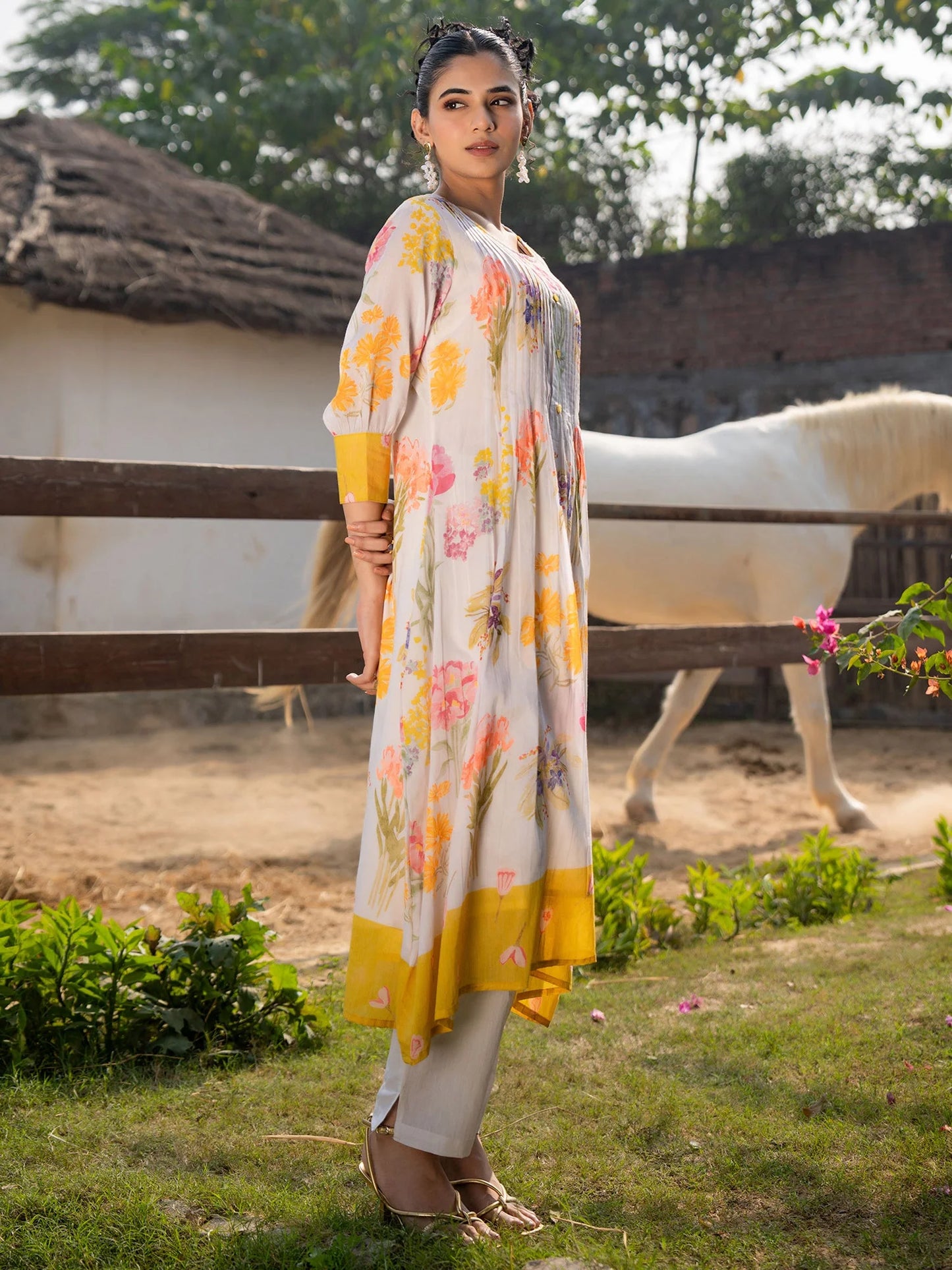 Multicolored floral printed kurta set