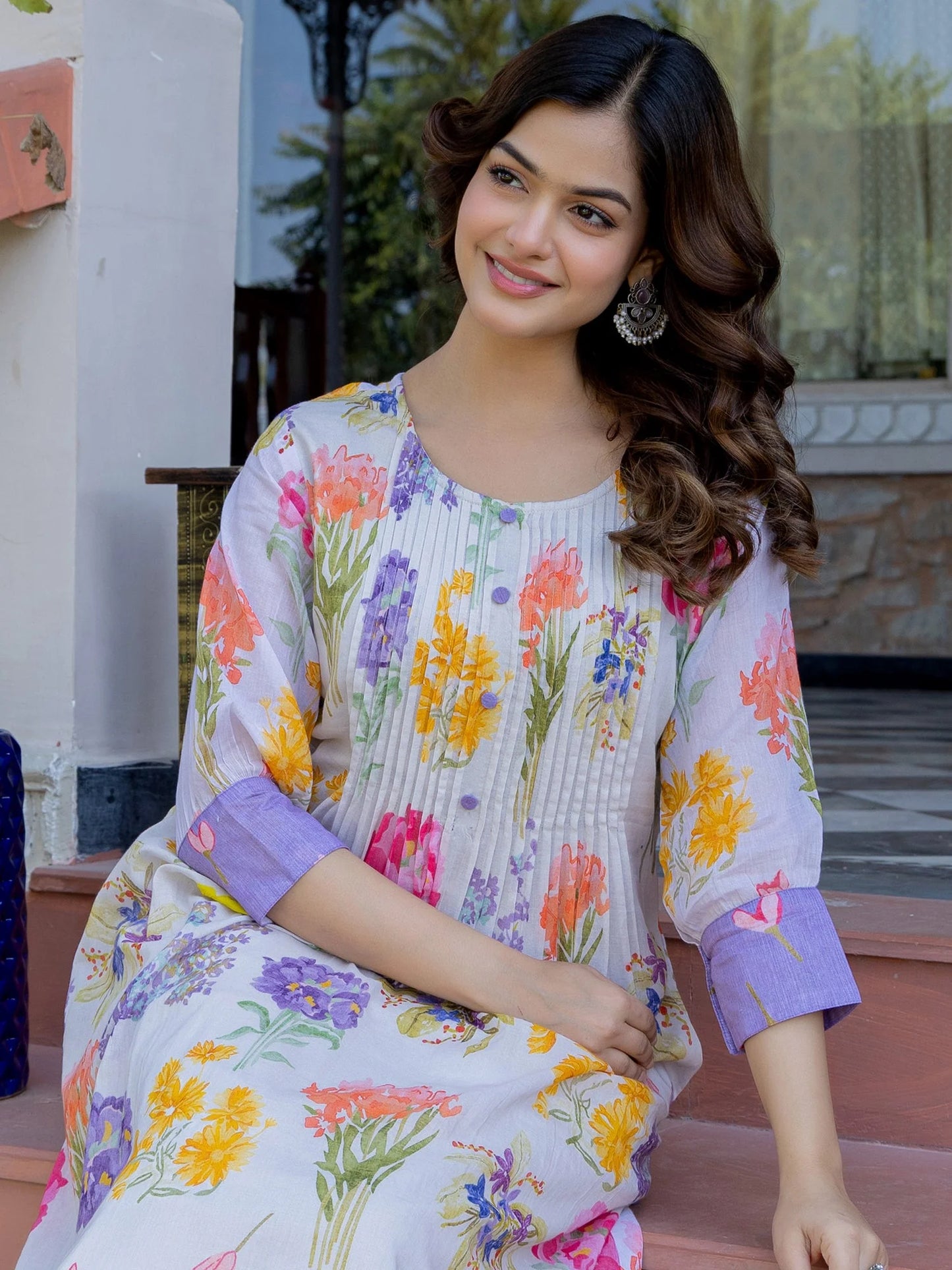 Multicolored floral printed kurta set