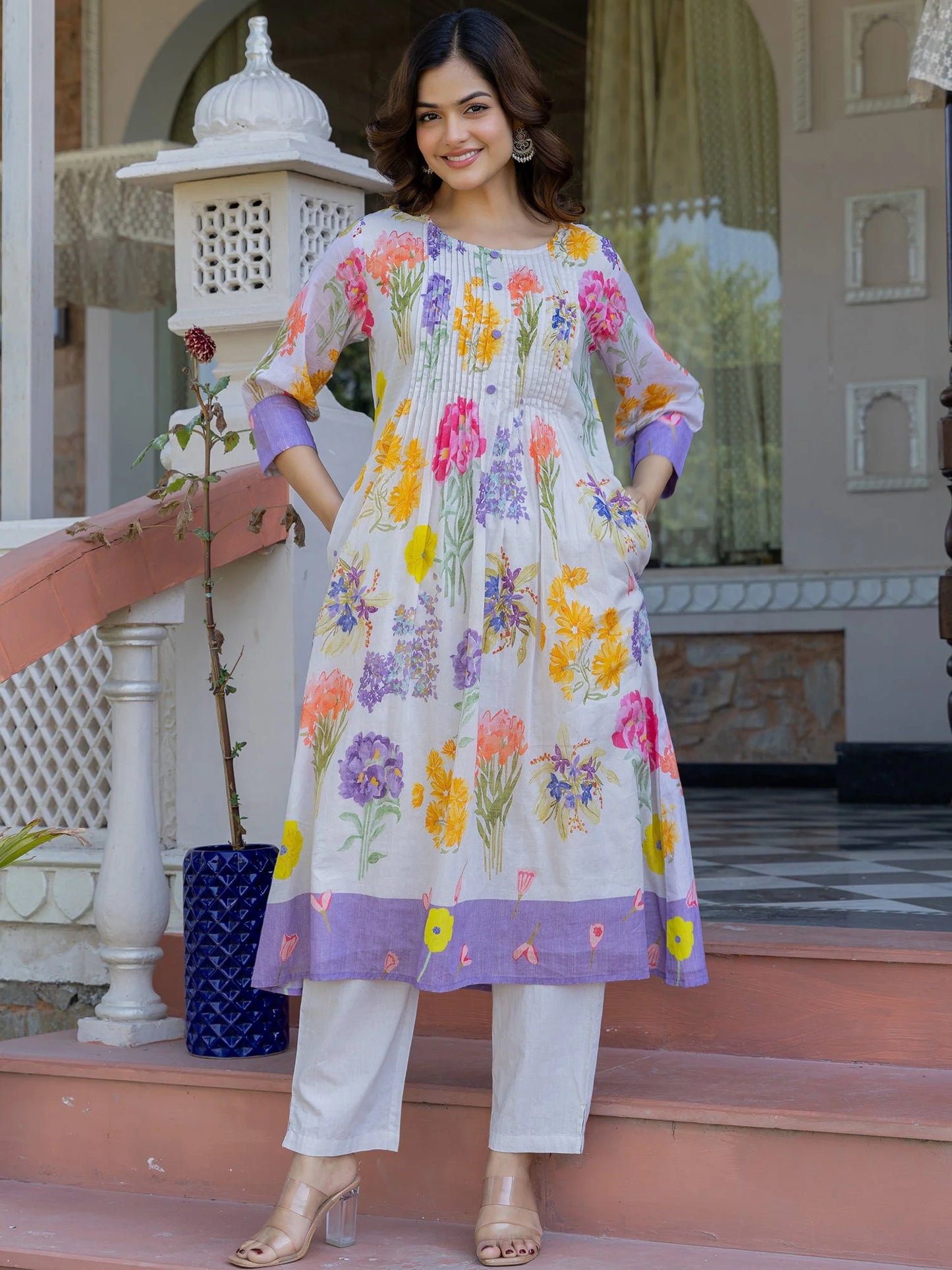 Multicolored floral printed kurta set