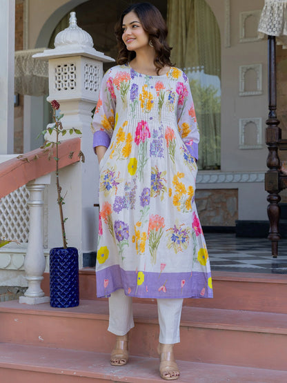 Multicolored floral printed kurta set