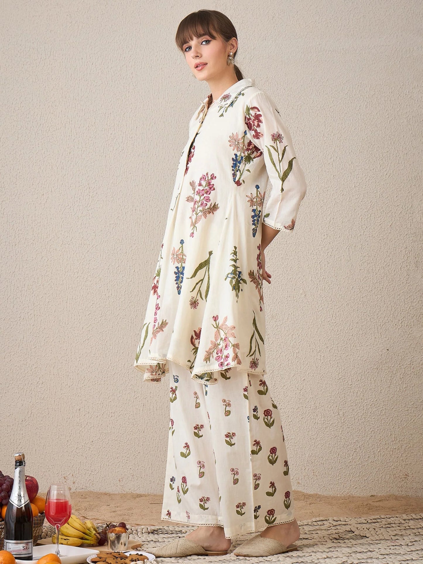 Floral Printed Cotton Kurta with Palazzo Set