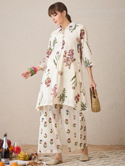 Floral Printed Cotton Kurta with Palazzo Set