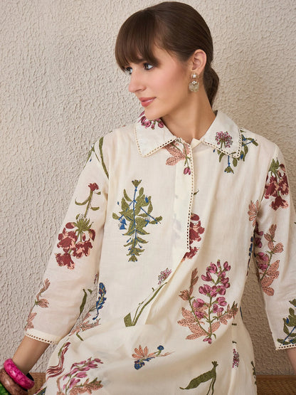 Floral Printed Cotton Kurta with Palazzo Set