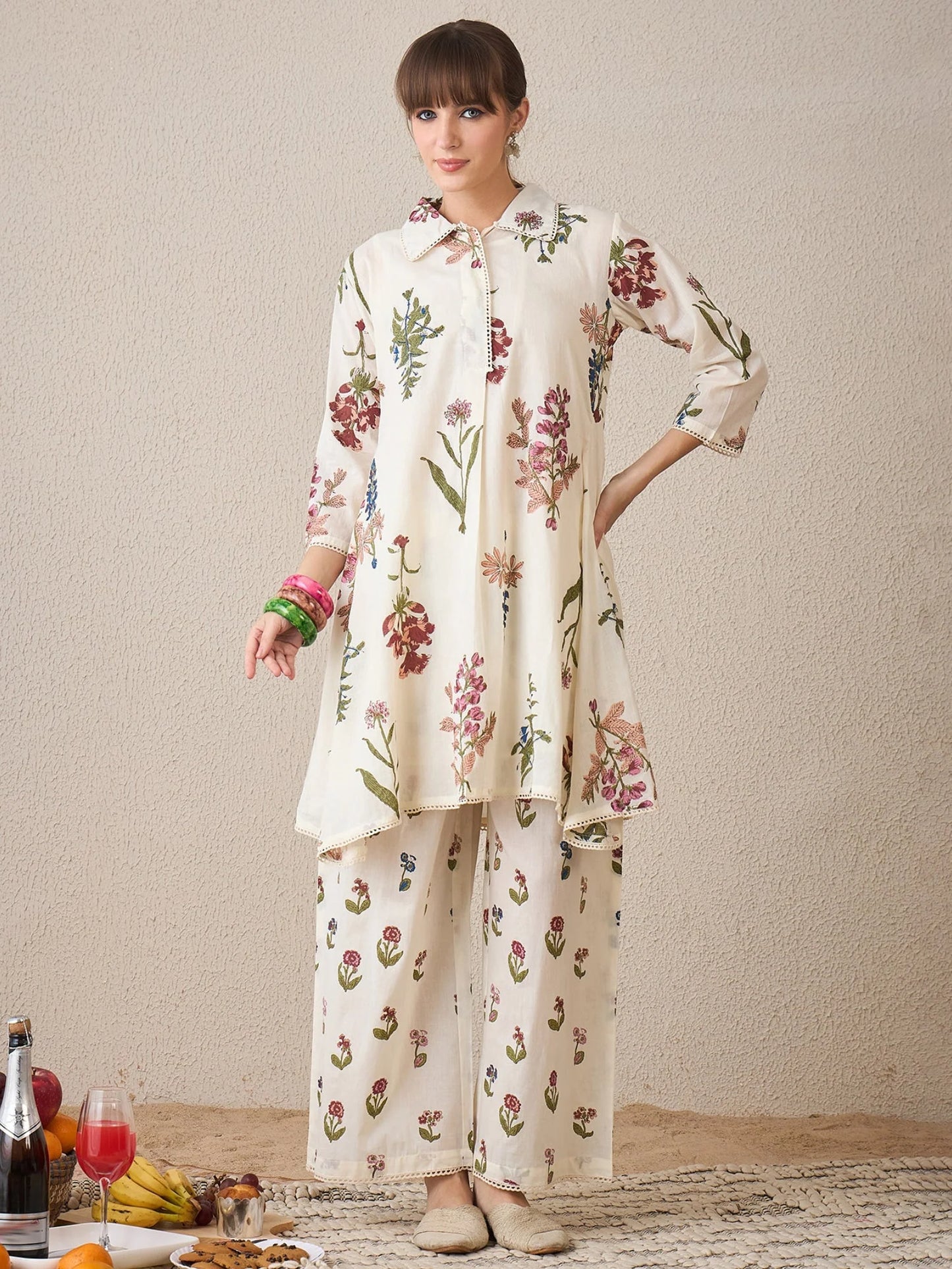 Floral Printed Cotton Kurta with Palazzo Set
