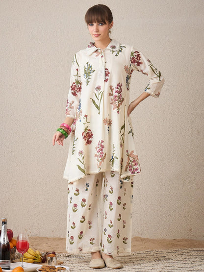 Floral Printed Cotton Kurta with Palazzo Set