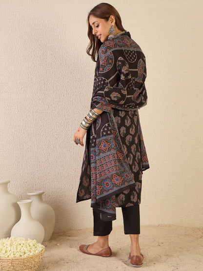 Black Printed Cotton Kurta