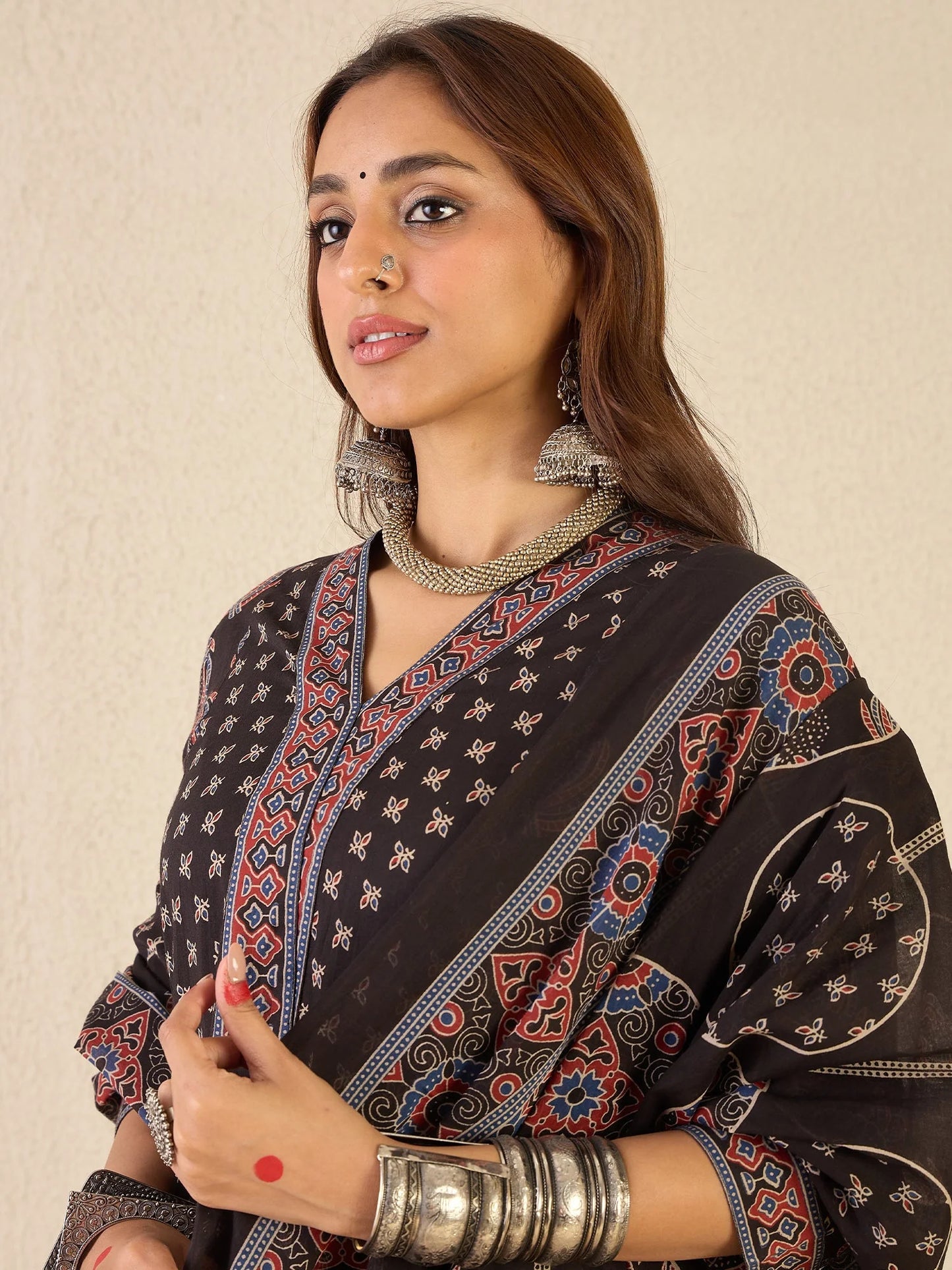 Black Printed Cotton Kurta