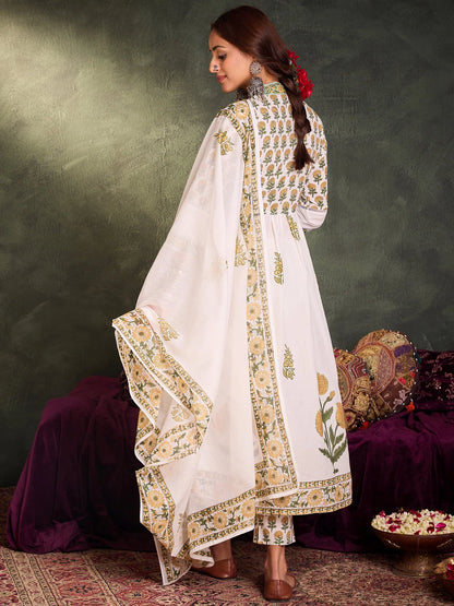 Lvory & Green Handblock Printed Anarkali Suit Set