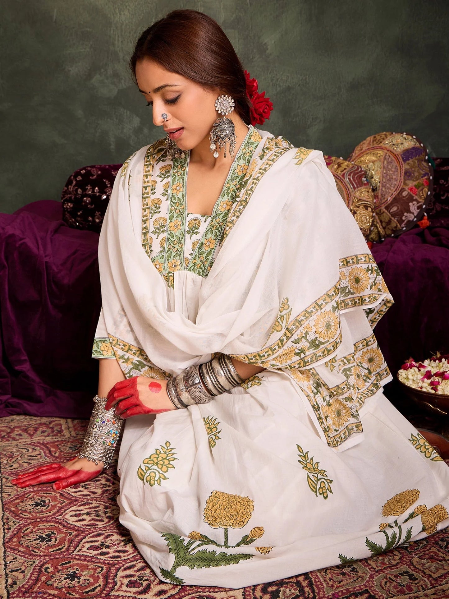 Lvory & Green Handblock Printed Anarkali Suit Set