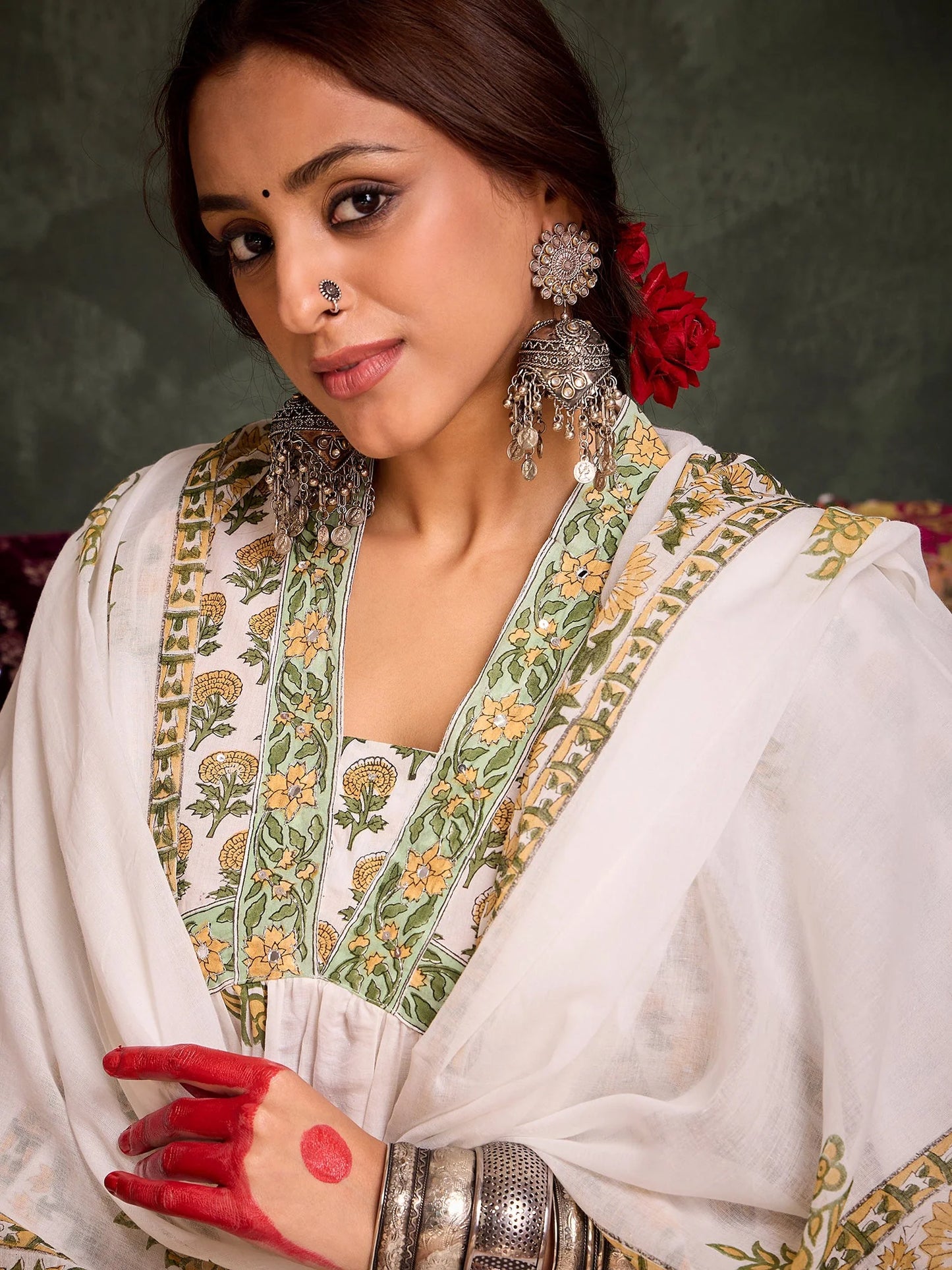 Lvory & Green Handblock Printed Anarkali Suit Set