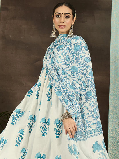 Hand Block Printed Cotton Anarkali Kurta Set with Dupatta