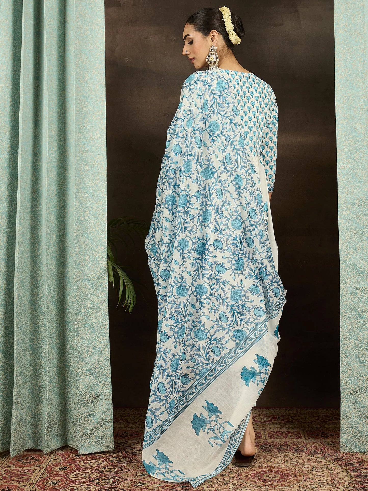 Hand Block Printed Cotton Anarkali Kurta Set with Dupatta