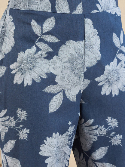 Blue floral printed kurta set