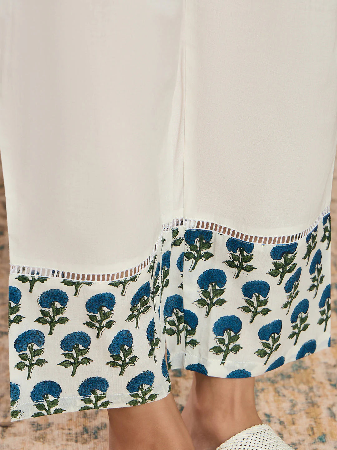 White & blue print Kurta Set