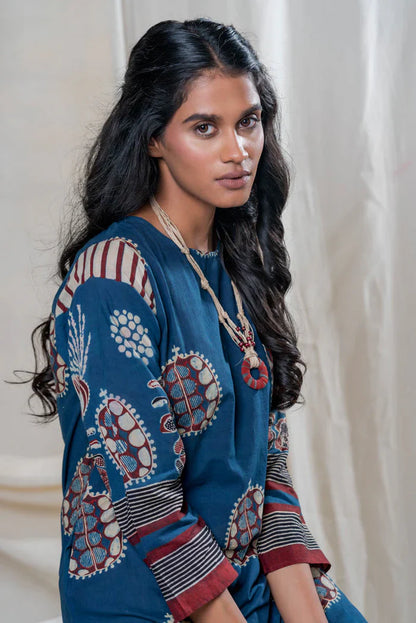 Blue Printed Straight Kurta