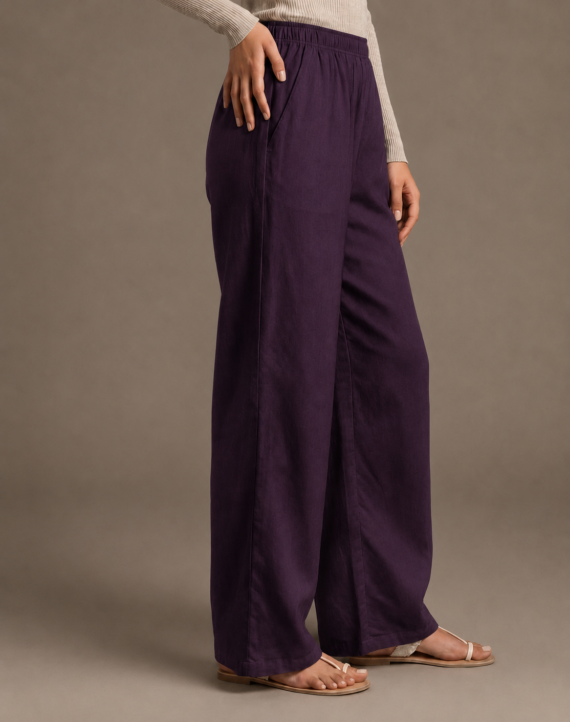 Women's Solid Deep Plum Wide-Leg Pants